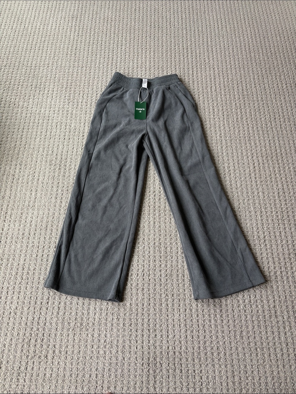 HALARA Gray Ribbed Wide-Leg Knit Pants - Size XS Petite